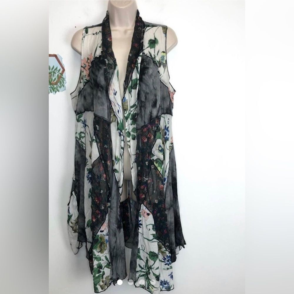 Fleur De Lis Boho Patchwork Vest Flowy Lagenlook.… - image 2